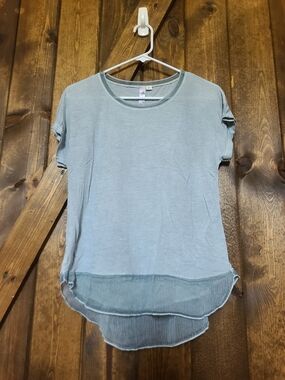 Alya Light Blue Chiffon Hem Top Size XS Sheer Layered Hi-Low Short Sleeve Blouse